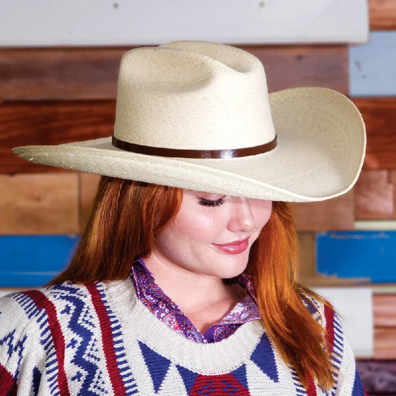 Beanies with multi-layered fabrics-Brigalow Solis Palm Leaf Packable Western Hat - Natural