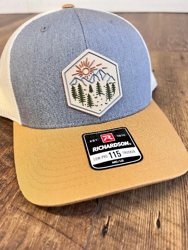 Beanies with fashionable finish-Sunrise Mountain Scene PVC Patch Hat |  Adjustable Trucker Hat for Outdoors | Christmas Gift for Hikers | Colorful PVC Patch Hat