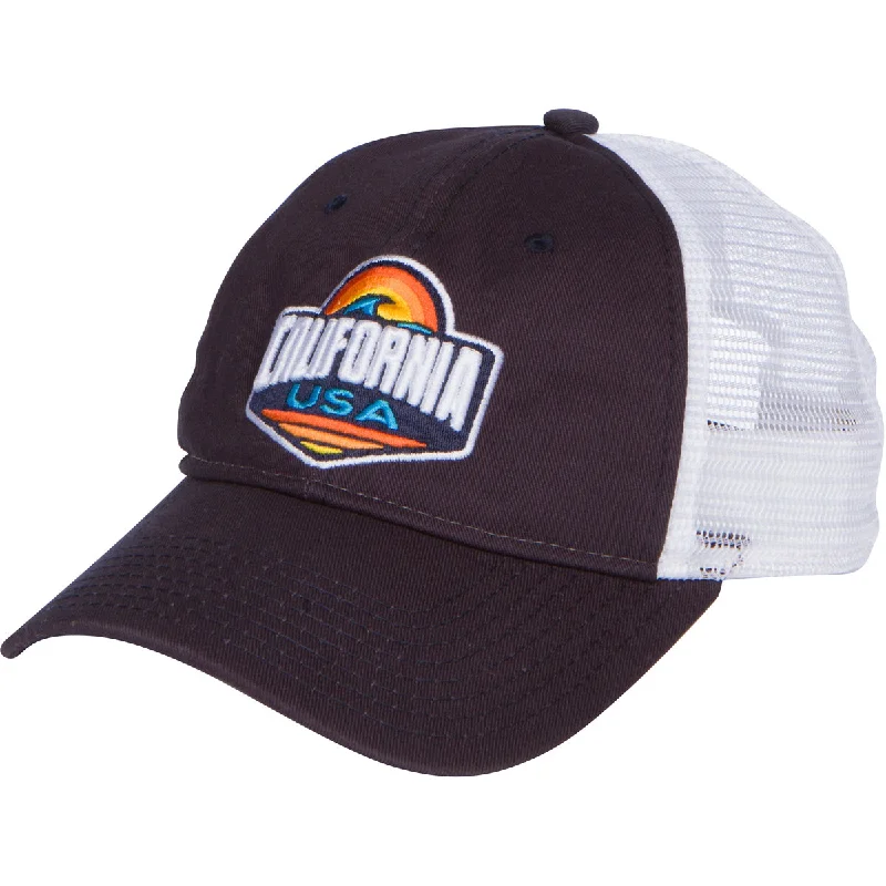 Beanies for layering under helmets-California Usa Surf Embroidered Trucker Snapback Hat - Navy/White