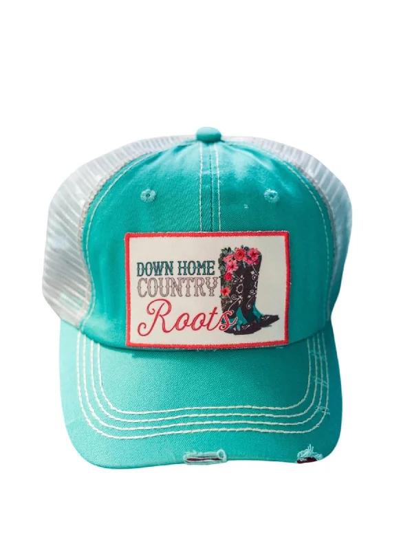 womens fun patterned hats-Down Home Country Roots Patch Hat In Turquoise