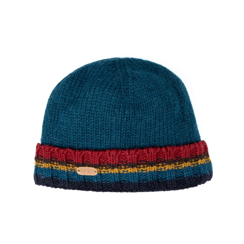 Beanies with solid colors-Rib Pullon Turnup Hat | Teal