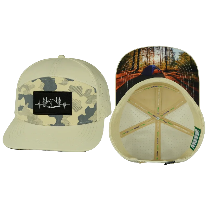 Headbands for tennis-Camping Hat | Flat Bill | Cream - Soft Cream Camo