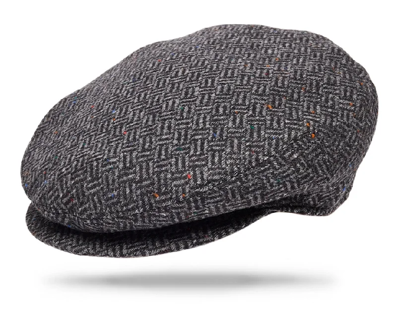 wool hats with patterns-  Wool Ivy Grey Herringbone cap