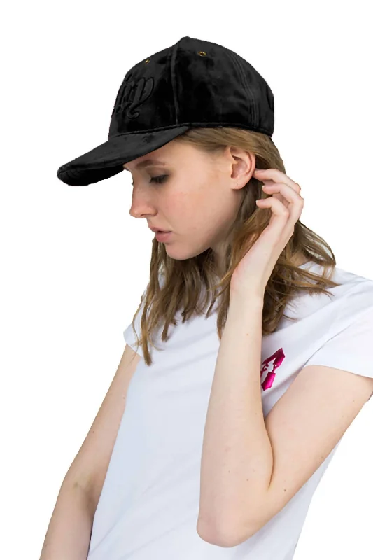 womens hats for winter fashion-Velvet Logo Cap In Black