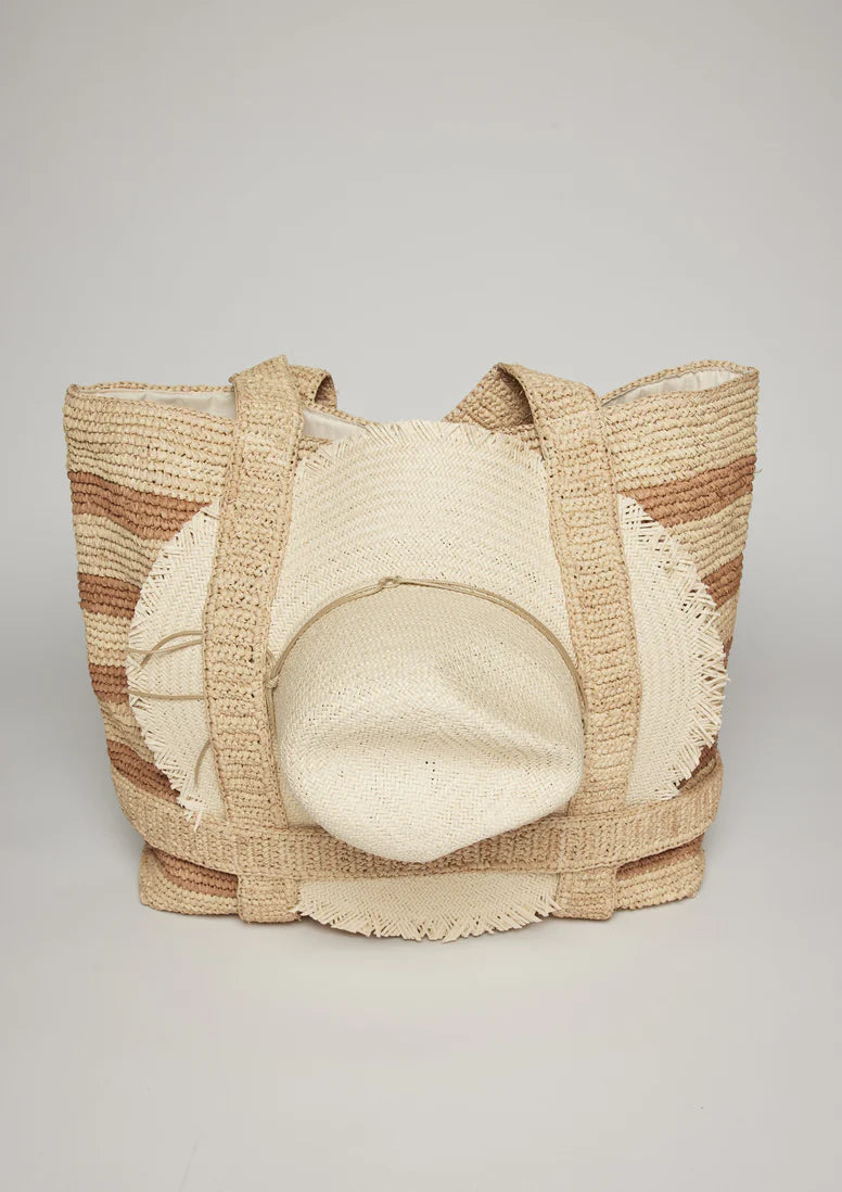 Headbands with non-slip design-Hat Attack The Original Straw Traveler Bag - Natural/Toast Stripe