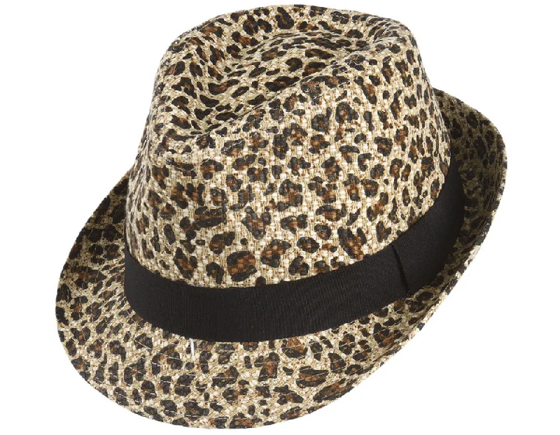 Beanies for kids-Leopard Straw Fedora