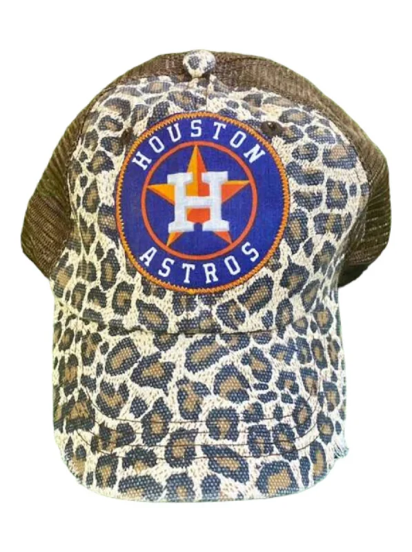 womens hats for fashionable casual days-Women's Distressed Dirty Truckers Cap In Leopard With Brown Mesh