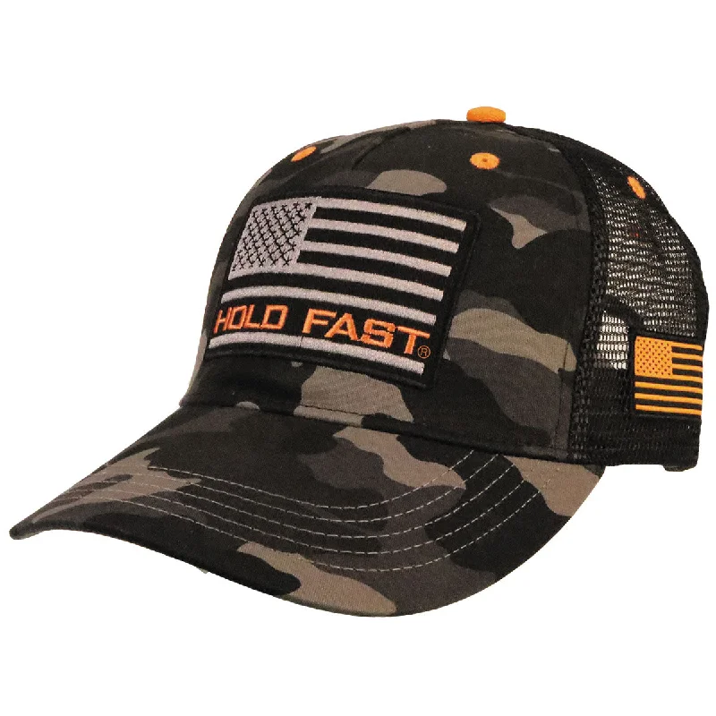 Headbands with animal prints-HOLD FAST Mens Cap Black And Grey Camo Flag