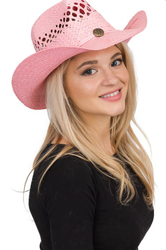 Headbands for straight hair-Boho Cowgirl Hat- Pink