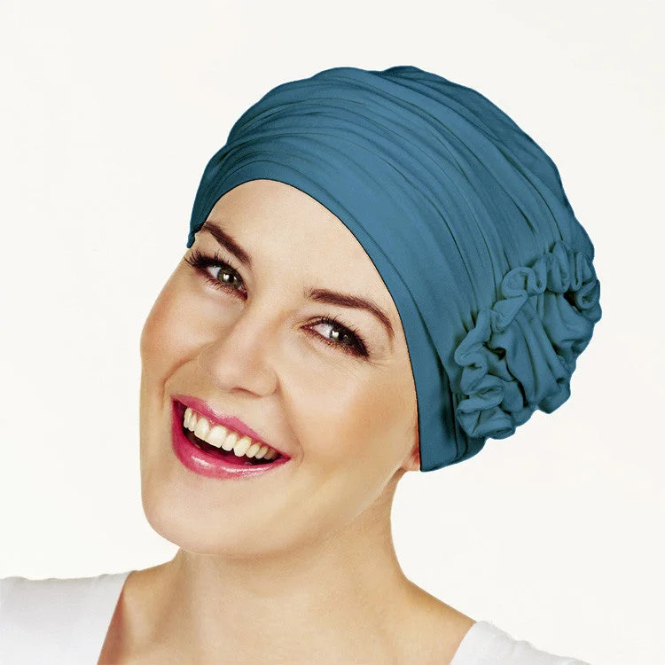 Headbands for running enthusiasts-Christine Lotus Turban -Ocean Blue