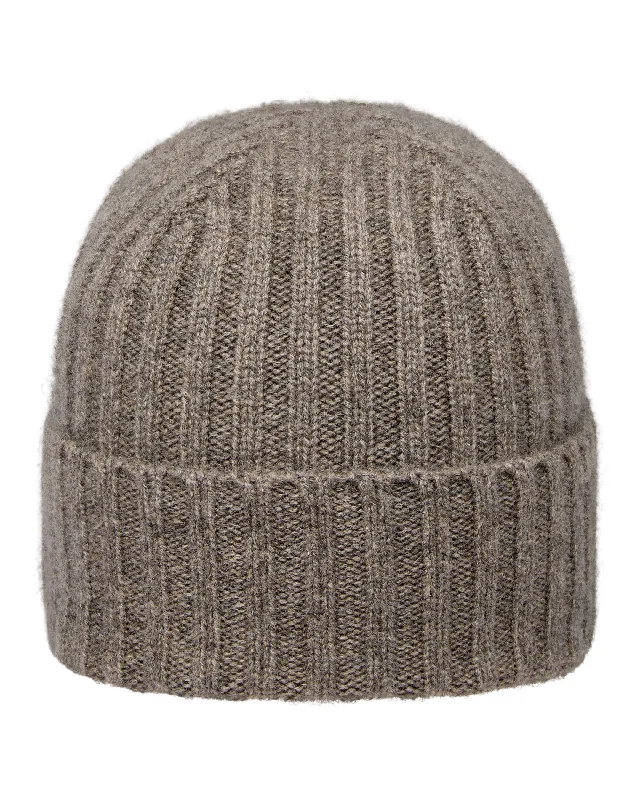 Beanies with layered looks-Unisex Chunky Ribbed Cashmere Hat Wood Smoke Brown