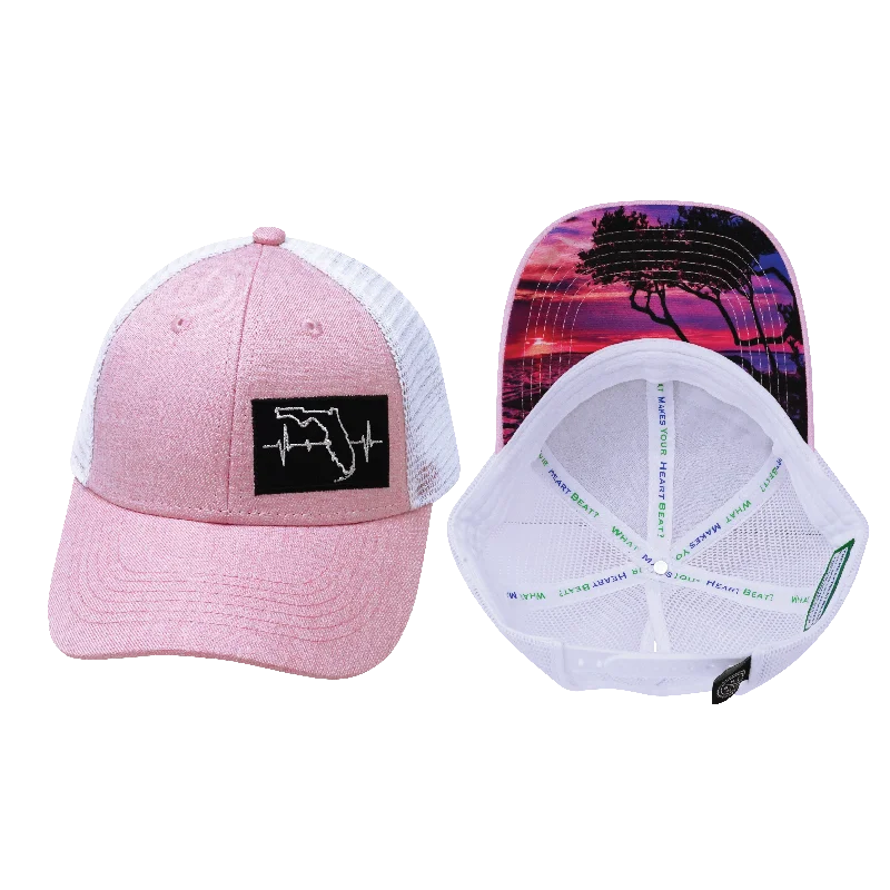 Beanies with multi-layered fabrics-**YOUTH** Florida Hat | Low Profile | Ponytail | Pink - White