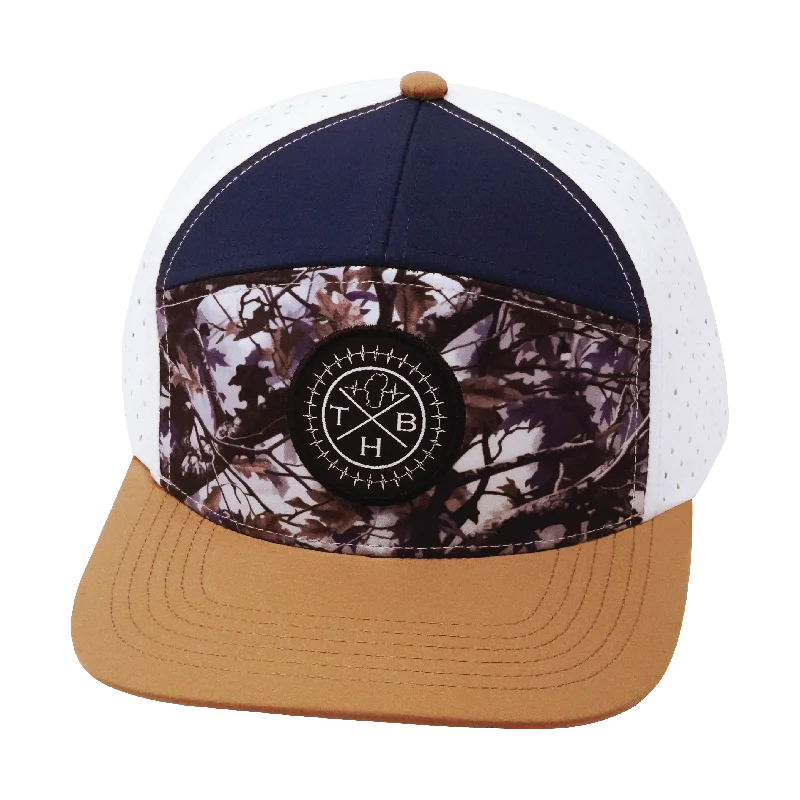 Headbands for cycling-**YOUTH** Color Vibes Hat | Flat Bill | Evenings Leaves - Light Tan - Navy - White