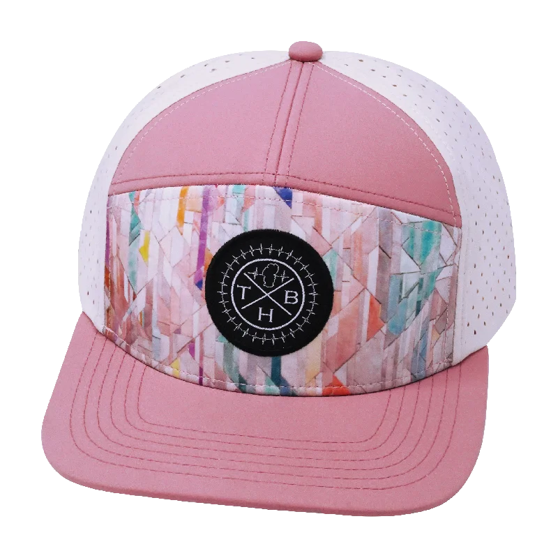 Soft stretch headbands-**YOUTH** Color Vibes Hat | Flat Bill | Geo Mosaic - Pink Peach - Cream