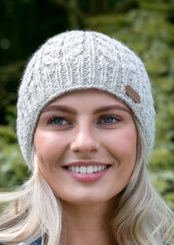 Beanies for cozy fashion-Aran Cable Pullon Hat | Oatmeal