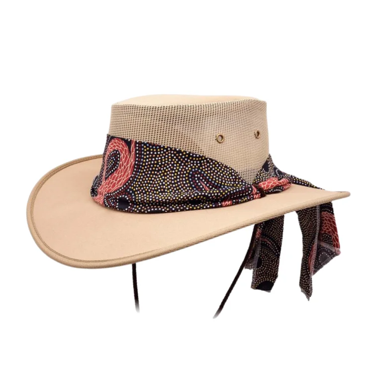 Beanies for trendy winter sports-Barmah 1047BA Ladies Canvas Drover - Beige (Aboriginal Scarf)