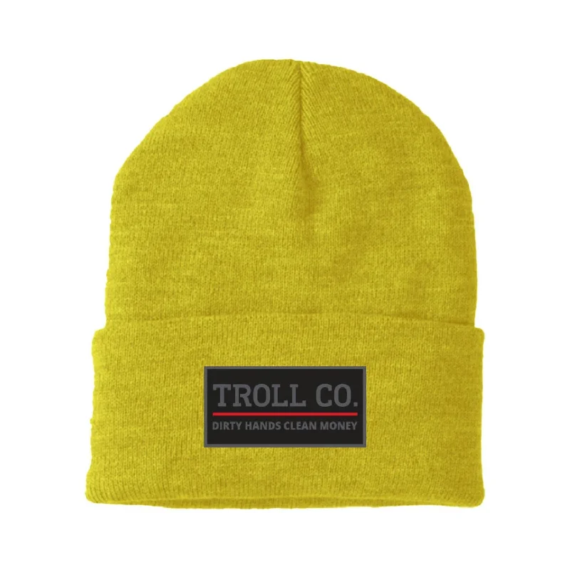 Headbands with bow design-Troll Co. Premium "Dirty Hands, Clean Money" Patch Knit Beanie