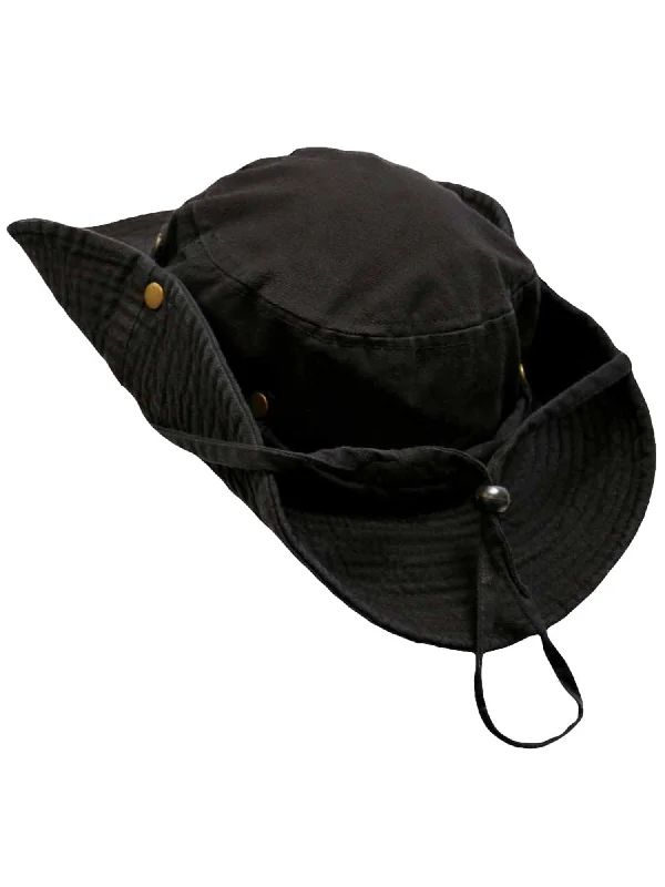 Beanies for protection during winter storms-Safari Style Cotton Hat With Chin Cord & Side Snaps