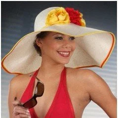 Beanies for stylish winter essentials-SS1004-Ladies resort beach hats with satin flowers