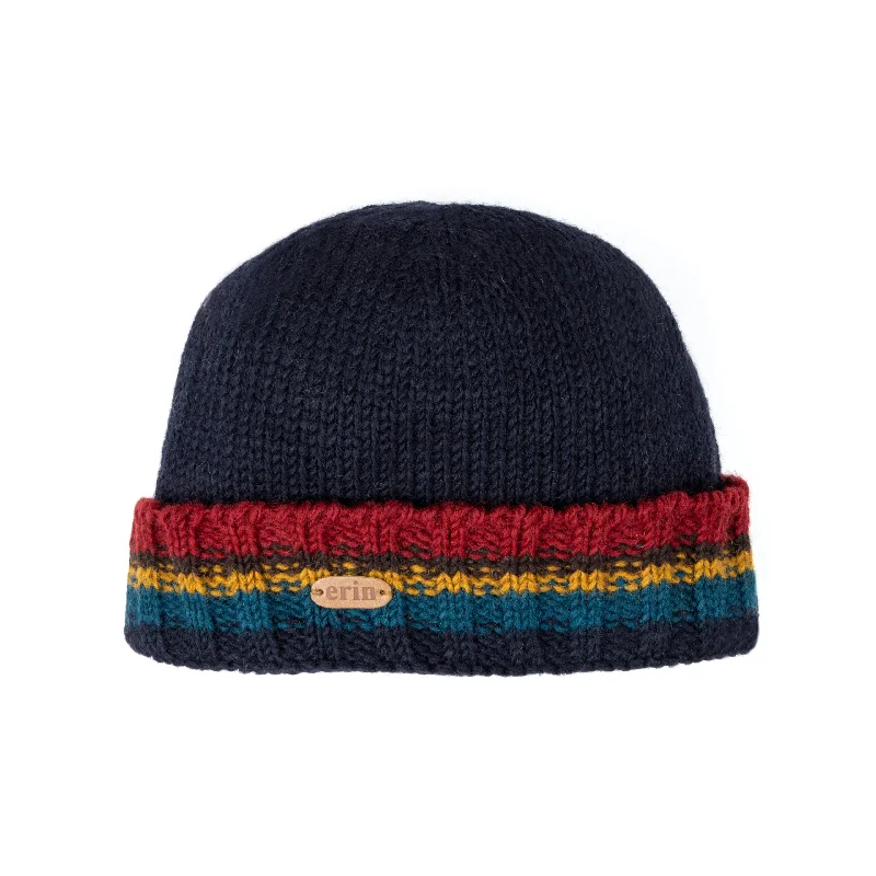 Beanies for hiking and camping-Rib Pullon Turnup Hat | Navy