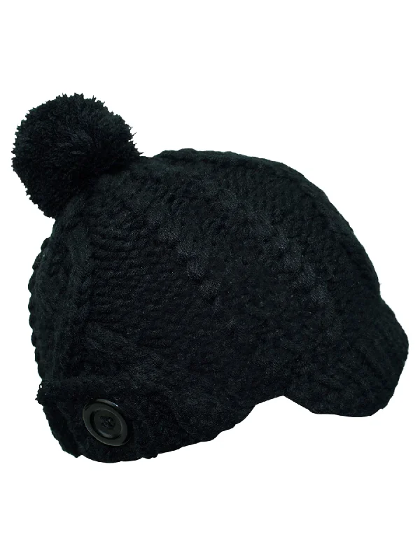 Beanies for travel-Stretchy Knit Newsboy Cap With Pom Pom