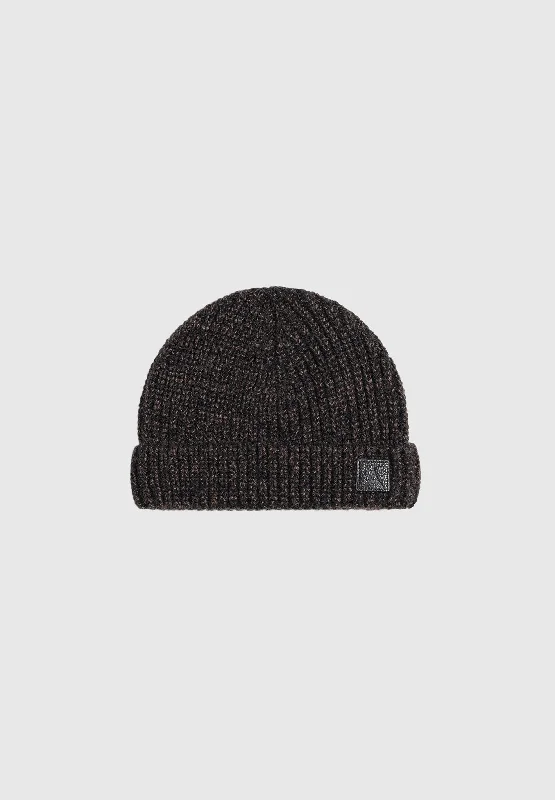 wool hats with stylish designs-  Brushed Wool Beanie Hat - Black