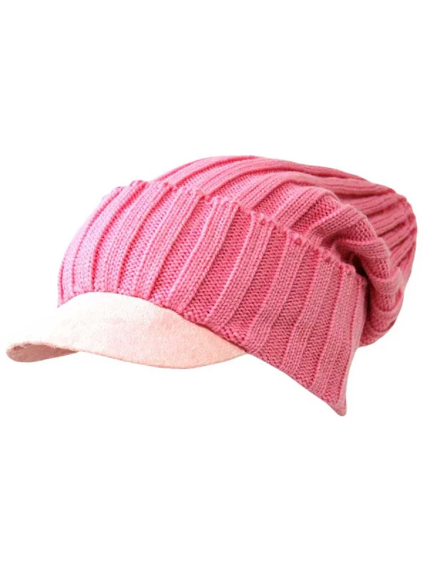 Beanies with comfort fitting stretch-Acrylic Knit Slouch Beanie Cap Hat With Brim