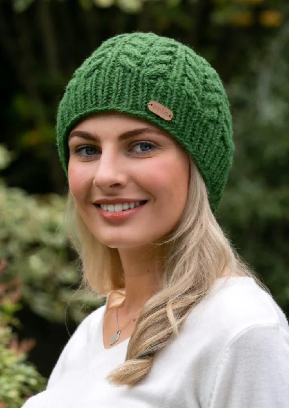 Fashion headbands for school-Aran Cable Pullon Hat | Green