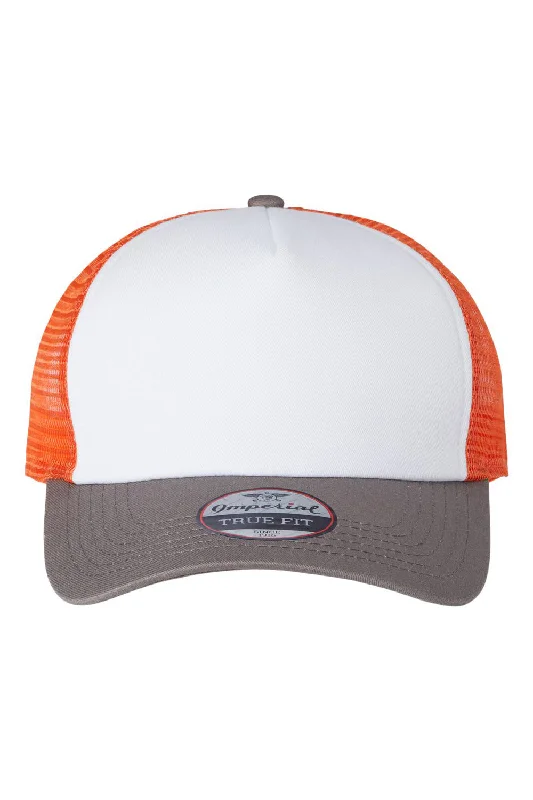 mens hats cool design choices-Imperial Mens North Country Snapback Trucker Hat - White/Charcoal Grey/Orange