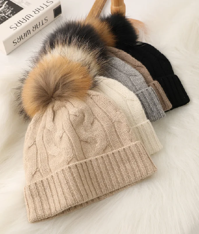 Headbands with metallic finishes-Soft Cable-Knit Mongolian Cashmere Beanie