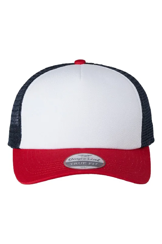 mens hats for casual sports activities-Imperial Mens North Country Snapback Trucker Hat - White/Red/Dark Navy Blue