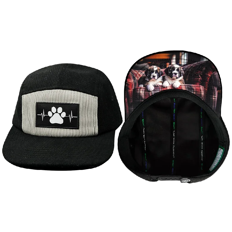 Beanies for wearing to work-Dog Hat | 5 Panel | Corduroy - Black - Gray