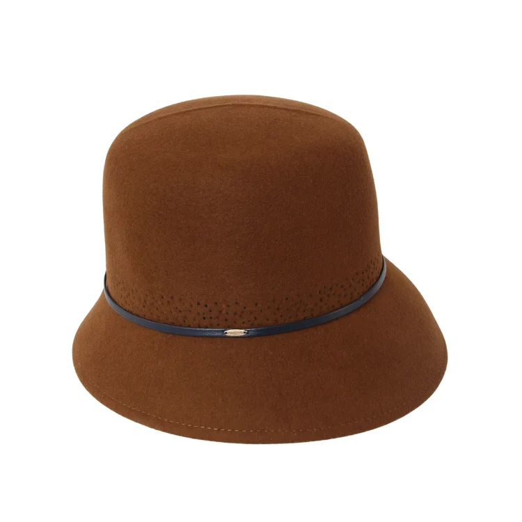 wool fedora hats for women-  Mossant Paris Elodie Wool Bucket - Saddle Brown