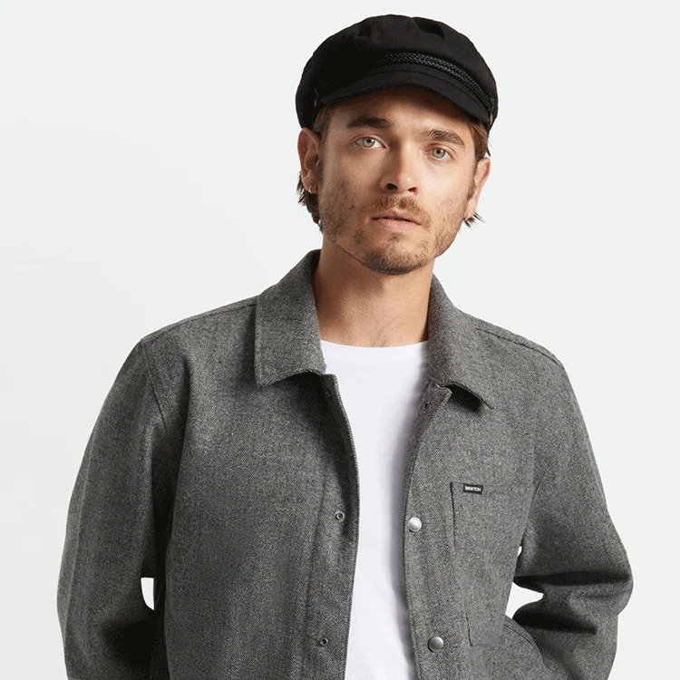 Beanies for festivals-Brixton Fiddler Cap - Black Herringbone