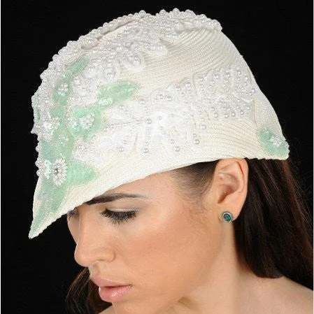 Beanies for evening outings-NA1024-Cream straw dress hat with pearls and sequins design