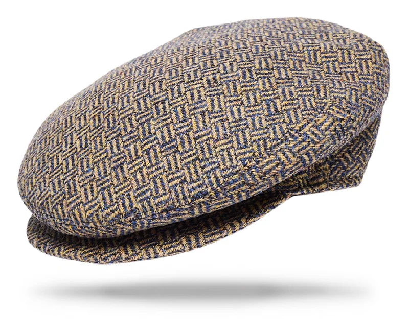 handmade wool beanies-  Wool Ivy Brown/Blue Herringbone cap