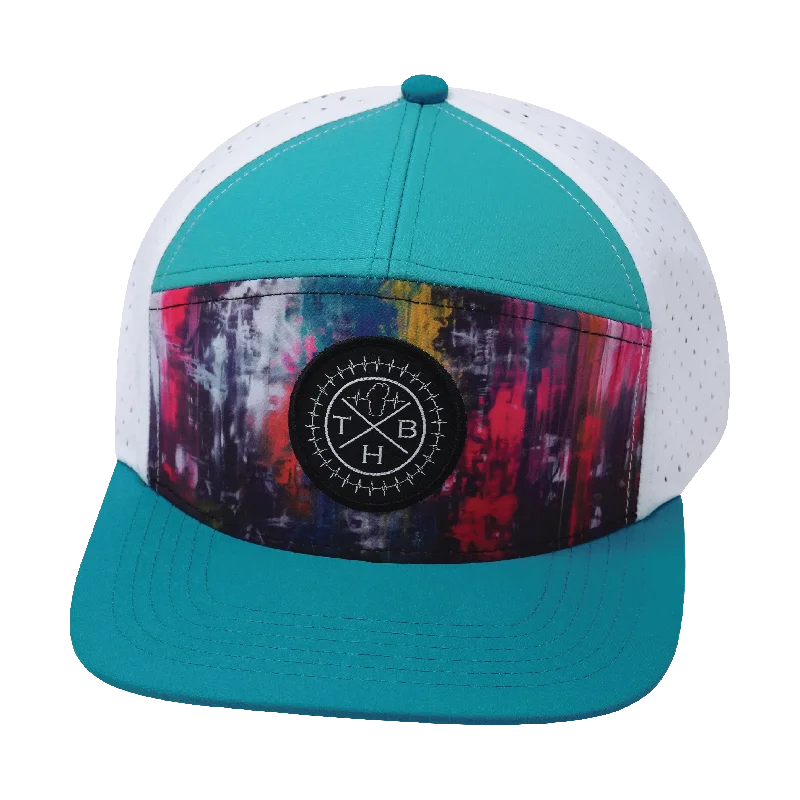 Beanies for the stylish commuter-**YOUTH** Color Vibes Hat | Flat Bill | Street Art - Neon Blue - Neon Green Blue - White