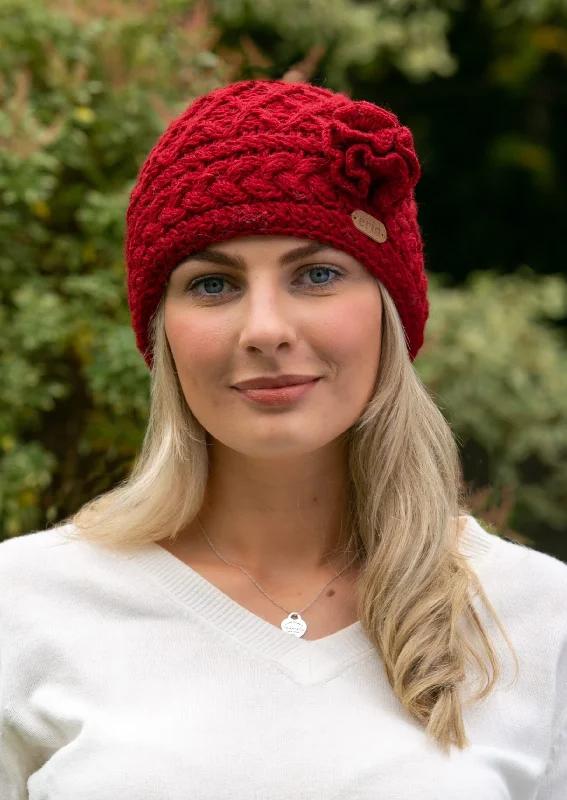 Headbands for biking-Aran Trellis Flower Hat | Red