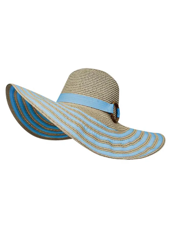 Headbands with extra stretch-Striped Straw Floppy Hat