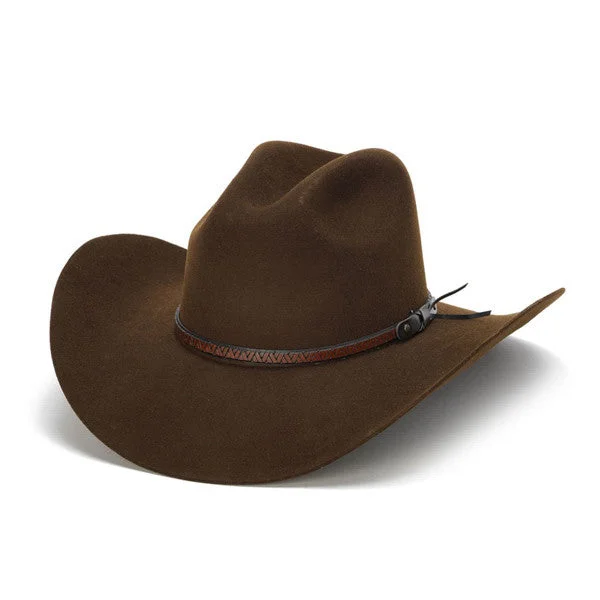 knitted wool caps for women-  Stampede Hats - 100X Wool Felt Brown Cowboy Hat with Zig Zag Leather Trim