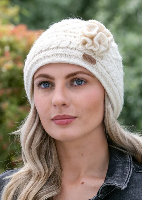 Headbands with designs-Aran Trellis Flower Hat | Natural