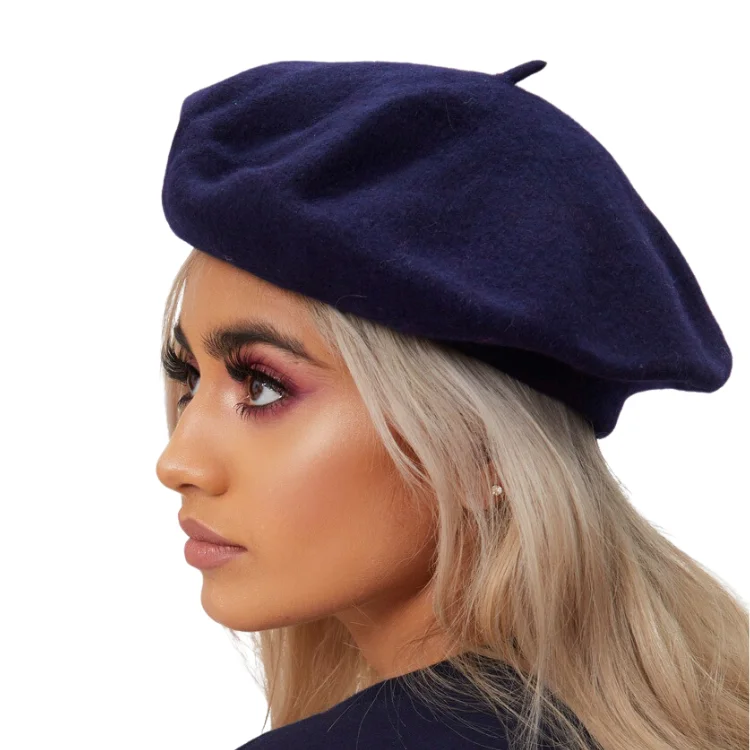 wool hats with ear flaps-  Avenel Of Melbourne Wool Beret - Navy