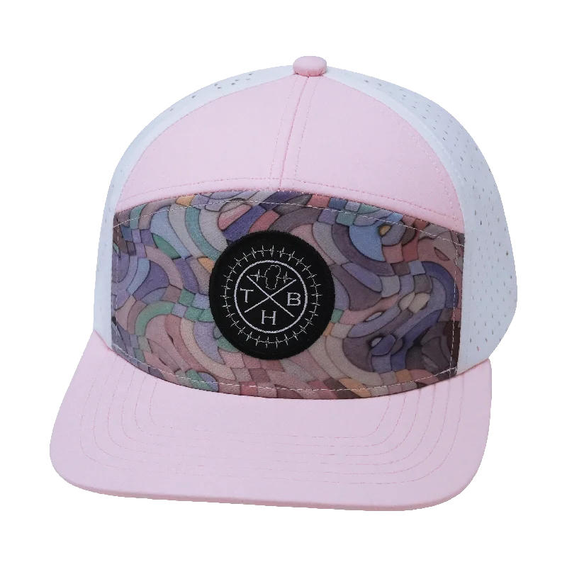 Beanies for transitional seasons-Color Vibes Hat | Flat Bill | Mosaic Curves - Light Pink - White