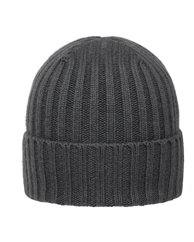 Beanies with warm insulating fabric-Unisex Chunky Ribbed Cashmere Hat Anthracite Grey