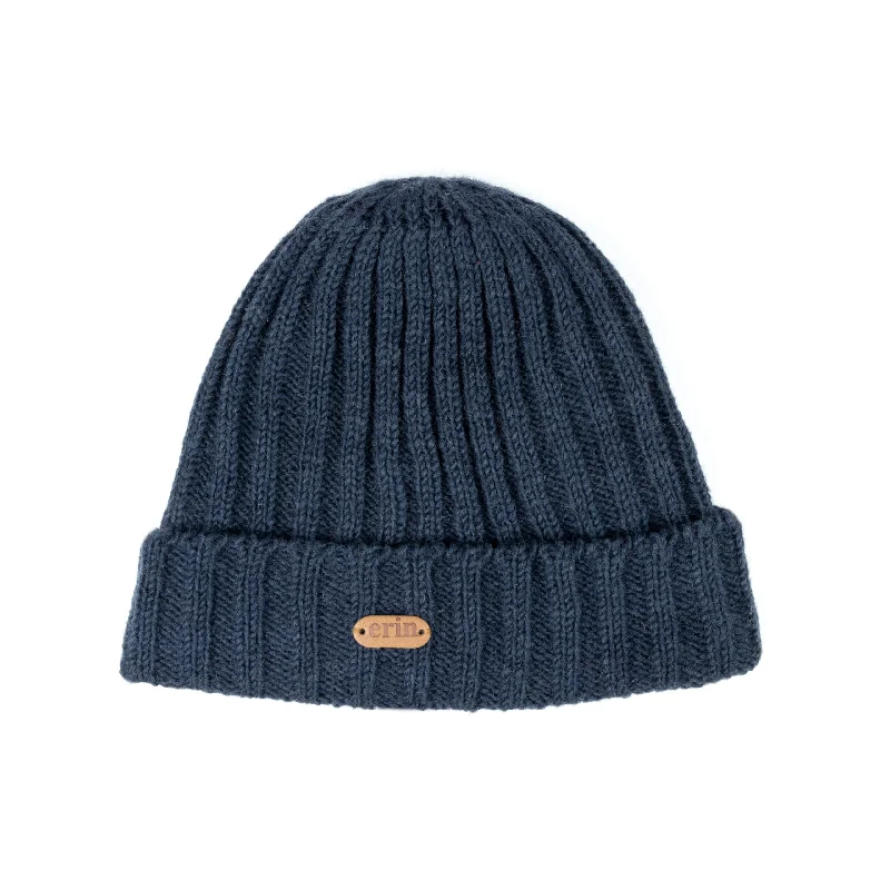 Beanies for casual winter fashion-Rib Pullon Hat Turnup | Navy