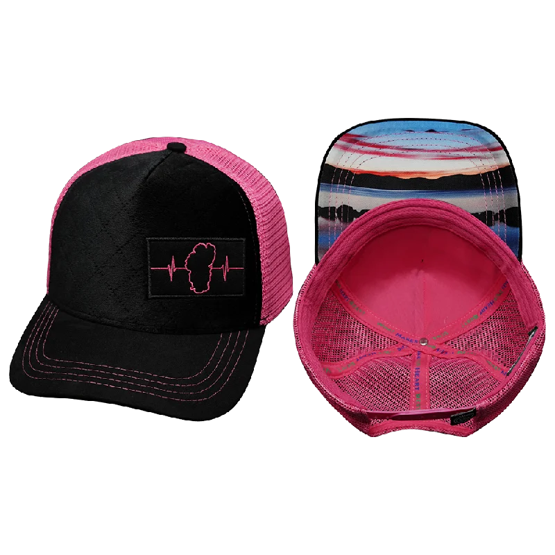 Beanies for trendy wear during snow-Tahoe Hat | Trucker Hat | Quilted Velvet - Black - Pink