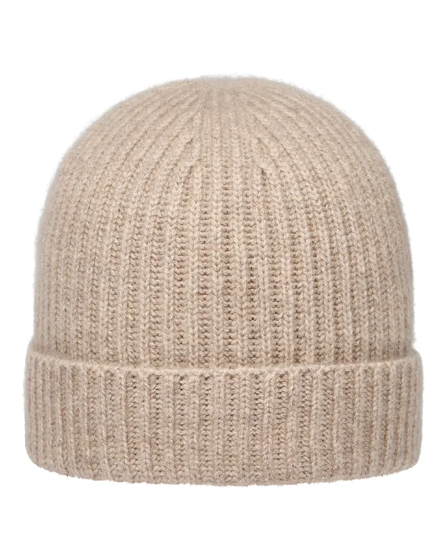 Beanies with textured yarns-Unisex Ribbed Cashmere Hat Oatmeal Brown