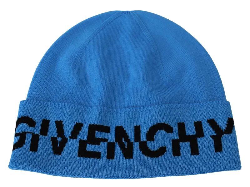 wool hats with chin strap for winter-  Givenchy Chic Woolen Beanie with Signature  Men's Logo