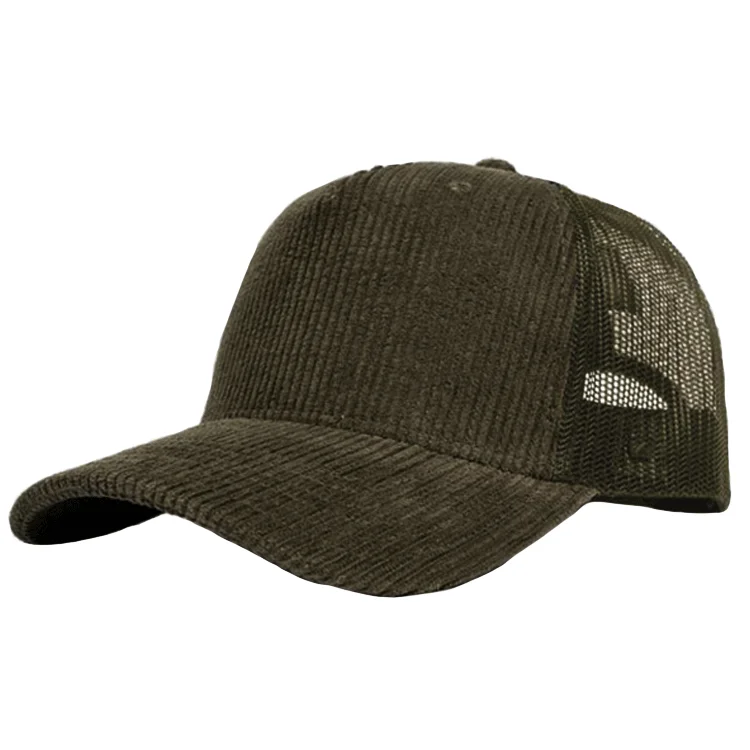 Beanies for fashionable winter wear-Uflex Unisex Cord Trucker Snapback - Olive/Light Olive