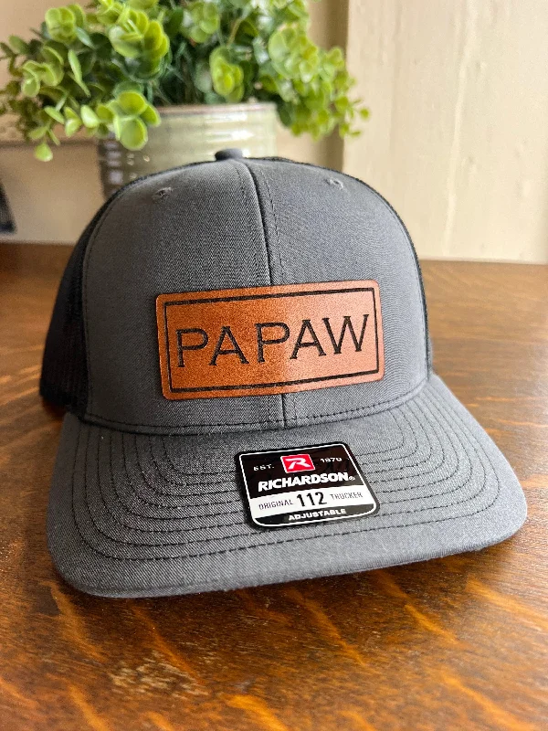 Beanies for family gatherings-Papaw Christmas Hat for Dad. Richardson 112 leather patch trucker hat for Dad. Gift for Pop. Christmas Gift for dad. Dad Hat gift.